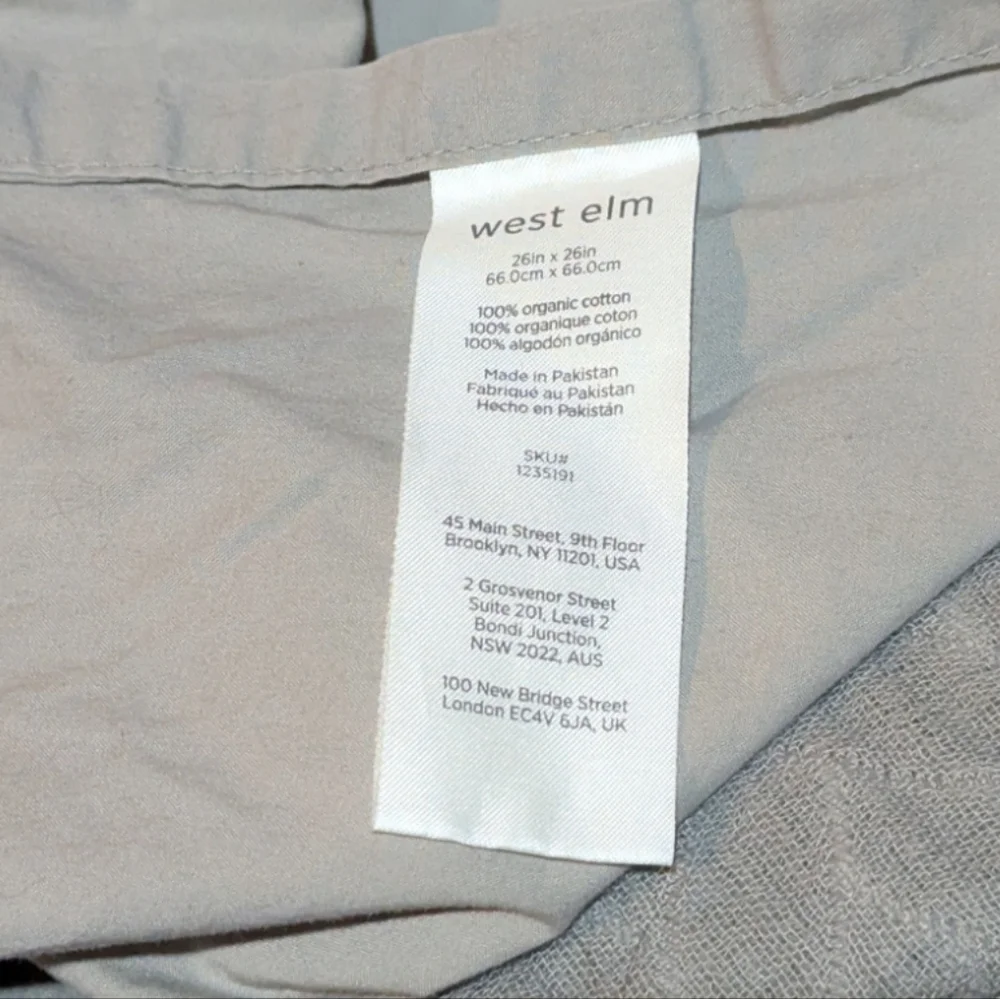 West Elm Organic Cotton Embroidered Euro Pair of Shams Light Grey 26x26